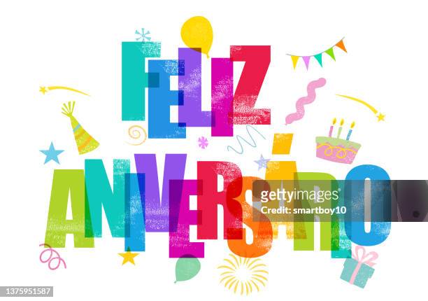 ilustrações, clipart, desenhos animados e ícones de feliz aniversário em português, feliz aniversario - happy birthday