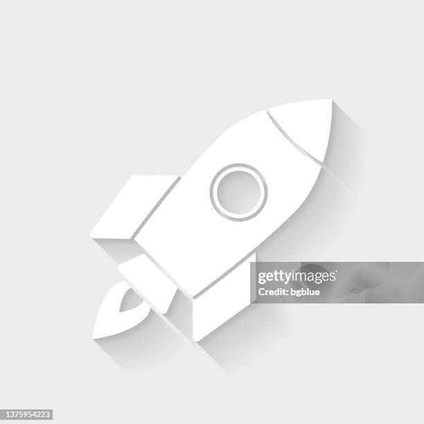 rocket. icon with long shadow on blank background - flat design - 3d rocket icon stock illustrations