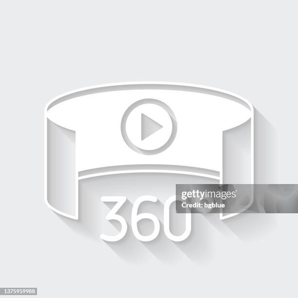 360 degree view - virtual reality. icon with long shadow on blank background - flat design - play button 3d stock illustrations