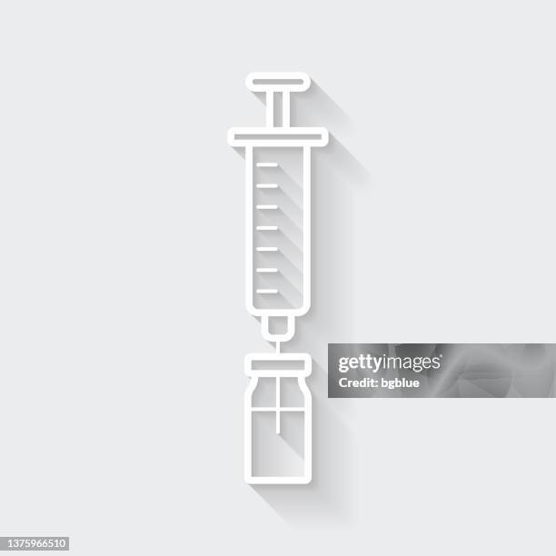 syringe and medicine vial. icon with long shadow on blank background - flat design - controlled substances covid 19 stock illustrations