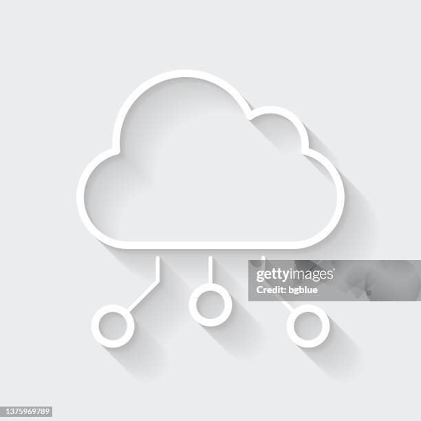 cloud computing. icon with long shadow on blank background - flat design - cloud computing 3d stock illustrations