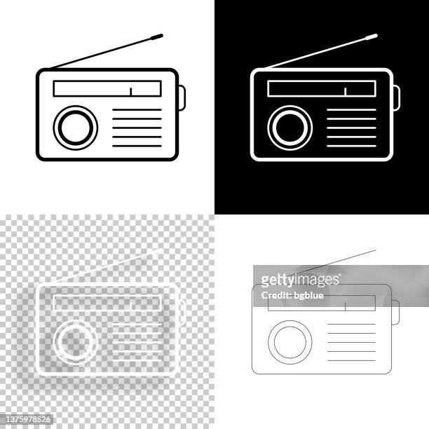 ilustraciones, imágenes clip art, dibujos animados e iconos de stock de radio. icono para el diseño. fondos en blanco, blancos y negros - icono de línea - radiodifusión