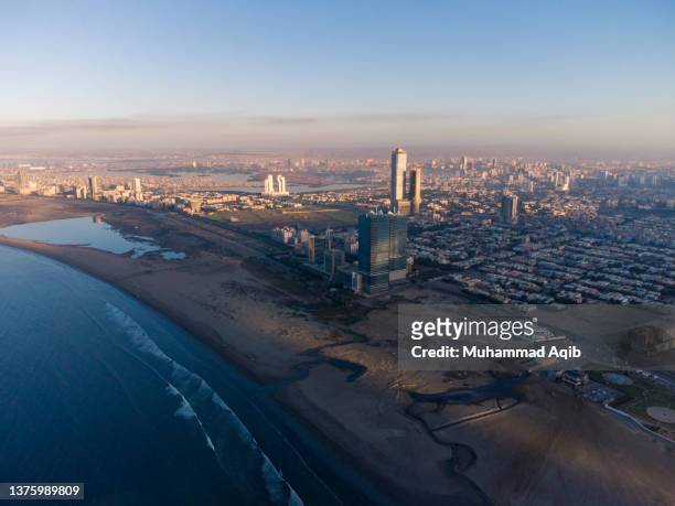 aerial picture of  cityscape and landmarks of karachi city - pakistan monument stock pictures, royalty-free photos & images