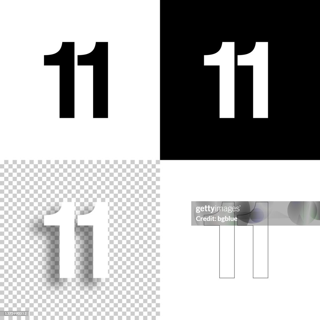 11 - Number Eleven. Icon for design. Blank, white and black backgrounds - Line icon