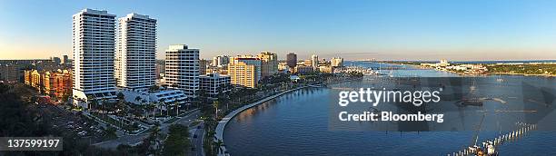 Buidlings stand in the skyline of West Palm Beach, Florida, U.S., on Thursday, Jan. 5, 2012. Florida will hold its Republican presidential primary on...