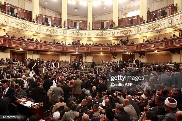 Egypt's newly-elected parliament meets for its first session in Cairo on January 23, 2012. Islamist MPs took centre stage as Egypt's parliament met...