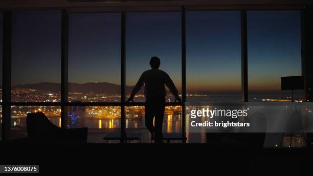 corporate business manager in the office at night - businessman silhouette stock pictures, royalty-free photos & images