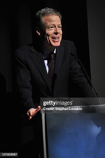 Jeff Bewkes, Chairman & CEO of Time Warner speaks at the DC Entertainment Launch of "We Can Be Heroes" at Time Warner Center on January 23, 2012 in...