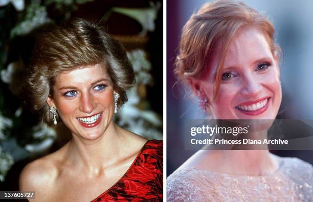 In this composite image a comparison has been made between Diana, Princess of Wales and actress Jessica Chastain. Oscar hype continues with the...