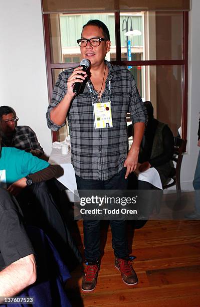 Native American & Indigenous Program Director Bird Runningwater speaks at the Native Forum Brunch during the 2012 Sundance Film Festival held at the...