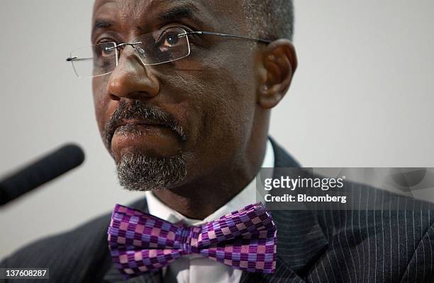 Lamido Sanusi, governor of the Central Bank of Nigeria, pauses during the Sir Patrick Gillam lecture about the economic problems of sub-Saharan...
