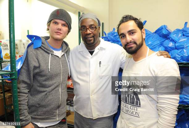 Avicii and Ash Pournouri support Feeding America by volunteering at the New York City Rescue Mission during the House For Hunger Tour New York City...