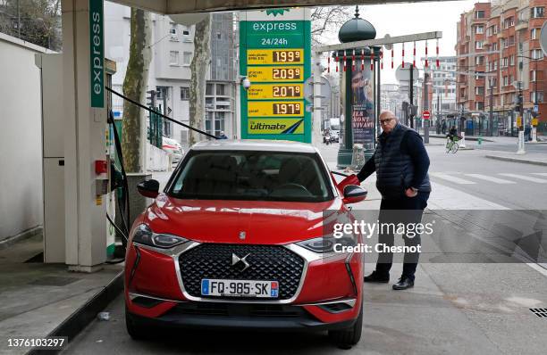 Driver refuels at a BP petrol station on March 2, 2022 in Paris, France. Russia's war on Ukraine has led to rising prices at the fuel pumps across...