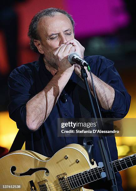 Singer Ivano Fossati performs at "Che Tempo Che Fa" Italian TV Show on January 23, 2012 in Milan, Italy.