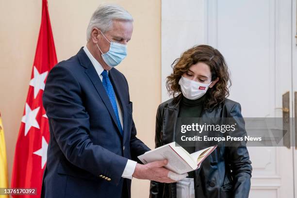 The President of the Community of Madrid, Isabel Diaz Ayuso, receives the chief negotiator of the European Union for the Brexit, Michel Barnier, at...