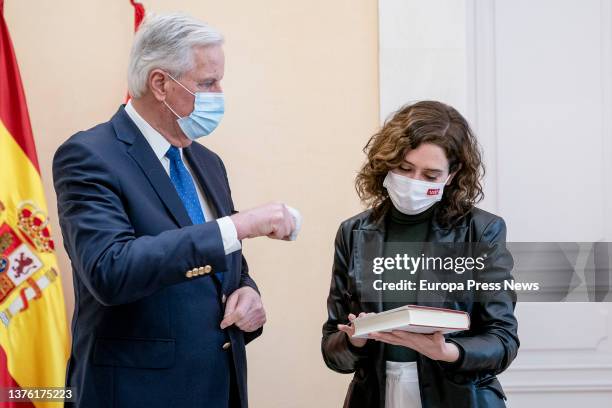 The President of the Community of Madrid, Isabel Diaz Ayuso, receives the chief negotiator of the European Union for the Brexit, Michel Barnier, at...
