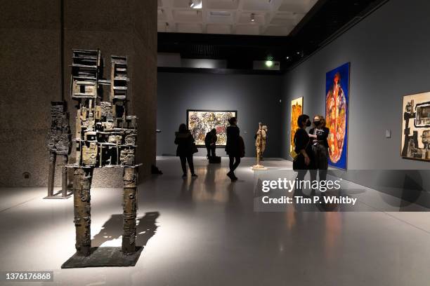 Guests attend a media view of 'Postwar Modern: New Art in Britain 1945 - 1965' which is open to the public from 3rd March until 26th June 2022 at...