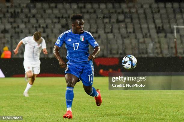 Wilfried Gnonto in action during UEFA European Under-21 Championship Group D: Italy U21 vs Norway U21, disputed on Cluj Arena Stadium, 28 June 2023...