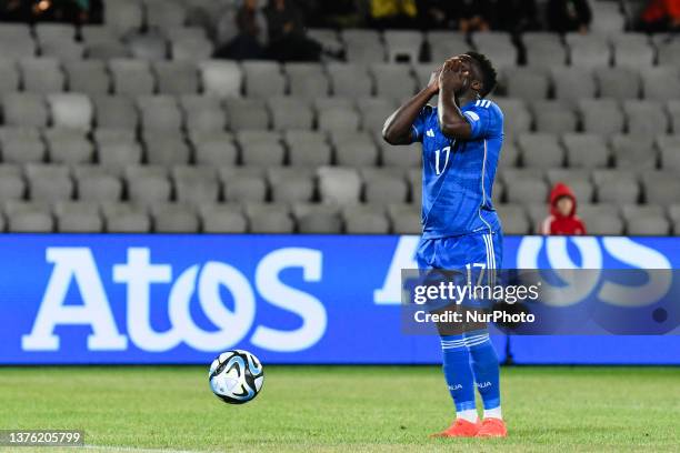 Wilfried Gnonto reacting during UEFA European Under-21 Championship Group D: Italy U21 vs Norway U21, disputed on Cluj Arena Stadium, 28 June 2023...