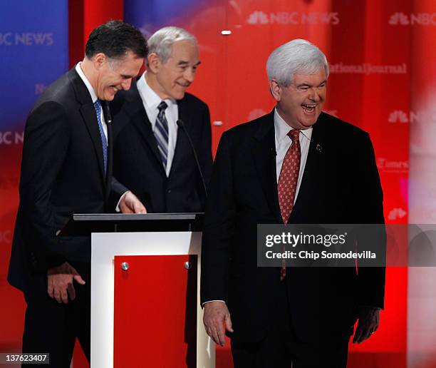 Republican presidential candidates, former Massachusetts Gov. Mitt Romney , U.S. Rep. Ron Paul and former Speaker of the House Newt Gingrich during a...