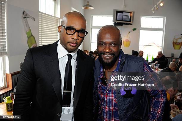 Producer Datari Turner and actor Sammi Rotibi attend a filmmakers luncheon at the Stella Artois Cafe during the 2012 Sundance Film Festival on...