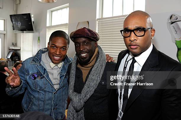 Writer/director Sheldon Candis, actor Michael Kenneth Williams and producer Datari Turner attend a filmmakers luncheon at the Stella Artois Cafe...