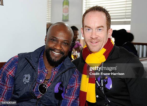 Actor Sammi Rotibi and writer Justin Wilson attend a filmmakers luncheon at the Stella Artois Cafe during the 2012 Sundance Film Festival on January...