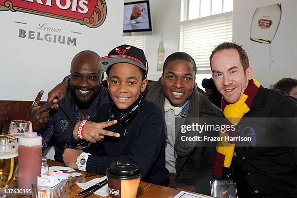 Actor Sammi Rotibi, actor Michael Rainey Jr., writer/director Sheldon Candis and writer Justin Wilson attend a filmmakers luncheon at the Stella...