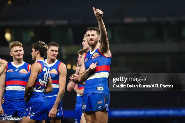 Marcus Bontempelli of the Bulldogs is seen during the 2023 AFL Round 16 match between the Western Bulldogs and the Fremantle Dockers at Marvel...
