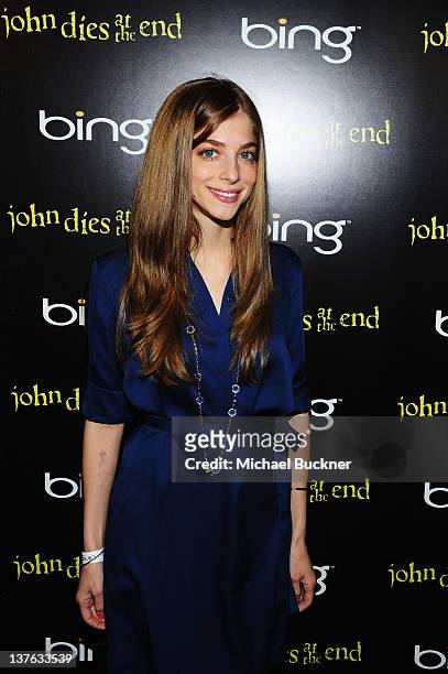 Actress Allison Weissman attends The Official "John Dies At The End" Cast Cocktail Party presented by Bing at The Bing Bar on January 23, 2012 in...