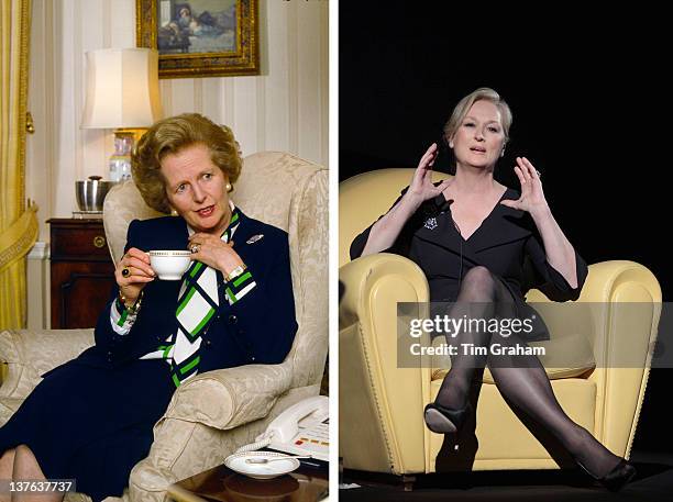 In this composite image a comparison has been made between Margaret Thatcher and actress Meryl Streep. Streep portrayed former British Prime Minister...