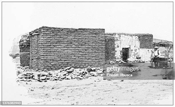 antique travel photographs of mexico: adobe house - adobe stock illustrations