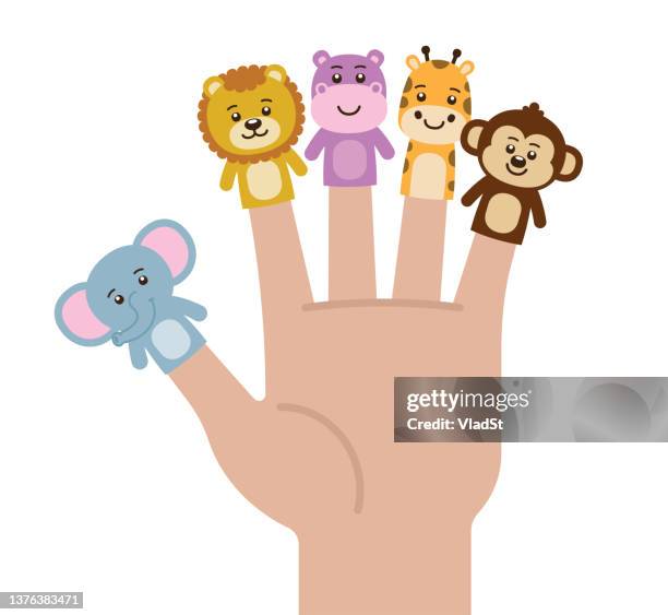 zoo safari animals finger puppets hand kids kawaii characters - puppet stock illustrations