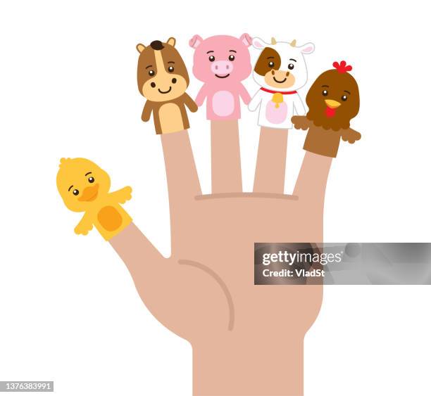 farm animals finger puppets hand kids kawaii characters - puppet stock illustrations