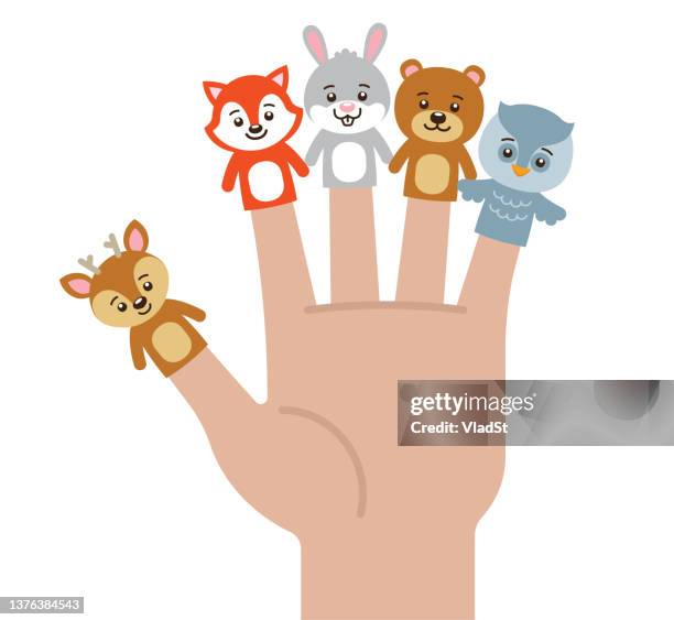 forest wild animals finger puppets hand kids kawaii characters - nursery rhymes stock illustrations