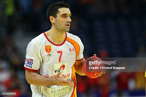 Kiril Lazarov of Macedonia passes the ball during the Men's European Handball Championship second round group one match between Poland and Macedonia...