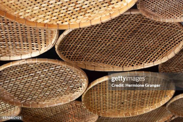 straw mat texture. wicker straw cloth. abstract background, pattern for design. - wicker mat stock pictures, royalty-free photos & images