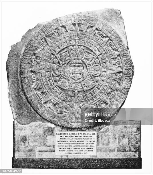 ilustraciones, imágenes clip art, dibujos animados e iconos de stock de fotografías de viajes antiguas de méxico: calendario azteca - calendario azteca