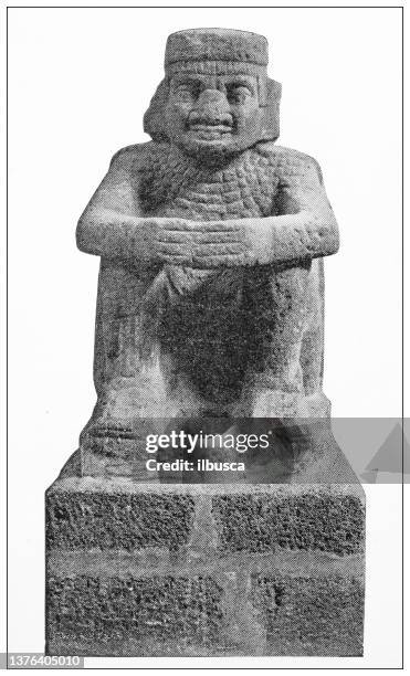 antique travel photographs of mexico: aztec idol - the serpent stock illustrations