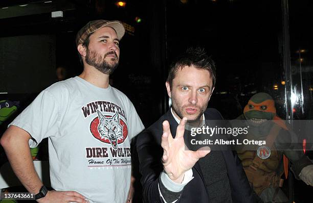 Actors Wil Wheaton and Chris Hardwick at the Chris Hardwick Book Release Party for "The Nerdist Way" with a reading, Q&A and signing held at Meltdown...