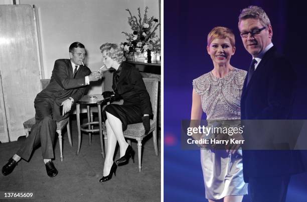 In this composite image a comparison has been made between Sir Laurence Olivier with Marilyn Monroe and actor Kenneth Branagh with actress Michelle...