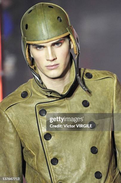 Model walks the runway during the John Galliano Menswear Autumn/Winter 2013 show as part of Paris Fashion Week on January 20, 2012 in Paris, France