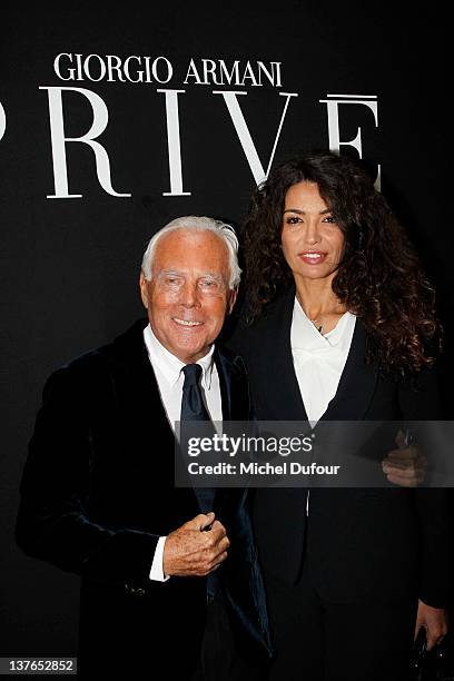 Giorgio Armani and Afef Jnifen attend the Giorgio Armani Prive Haute-Couture Spring / Summer 2012 show as part of Paris Fashion Week at Grand Palais...