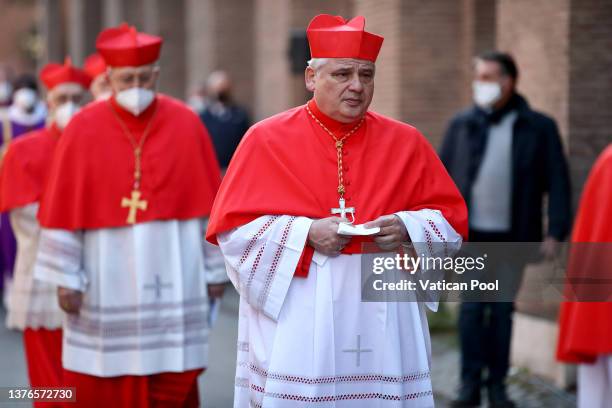 Pope Francis almoner cardinal Konrad Krajewski walks in procession to the Santa Sabina Basilica to celebrate Ash Wednesday on March 02, 2022 in...