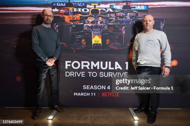 Executive producers James Gay-Rees and Paul Martin attend the Formula 1 "Drive To Survive" Netflix Season 4 exclusive screening at Ham Yard Hotel on...