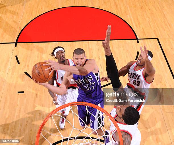 Francisco Garcia of the Sacramento Kings shoots against the Portland Trailblazers during the game on January 23, 2012 at the Rose Garden Arena in...