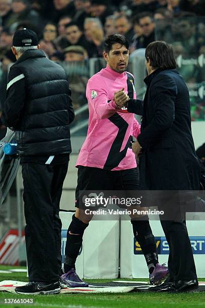 Marco Borriello of Juventus FC and head coach Antonio Conte during the Tim Cup match between Juventus FC and AS Roma at Juventus Arena on January 24,...