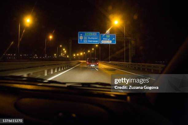 View of the highway while driving in the direction of Budapest on the road between Slovakia and Hungary on March 1 in Hungary. More than 660,000...