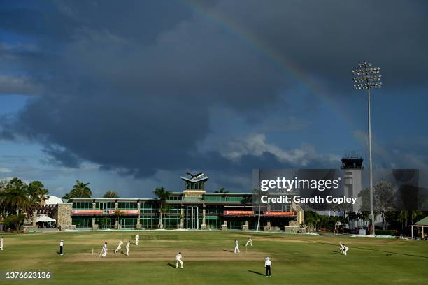 General view of play during day two of the tour match between West Indies President's XI and England XI at Coolidge Cricket Ground on March 02, 2022...