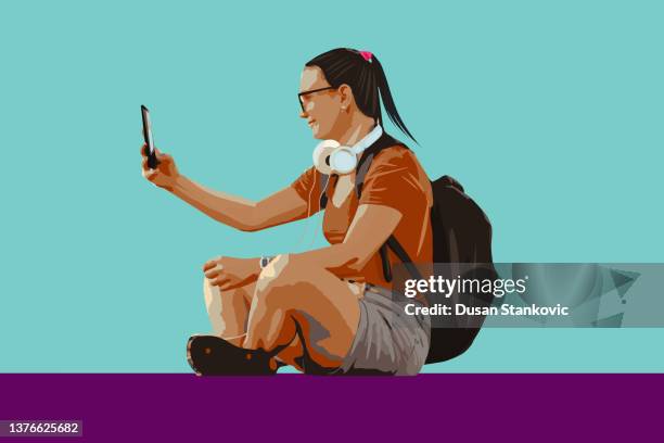 tourist using an app to get around - carefree stock illustrations